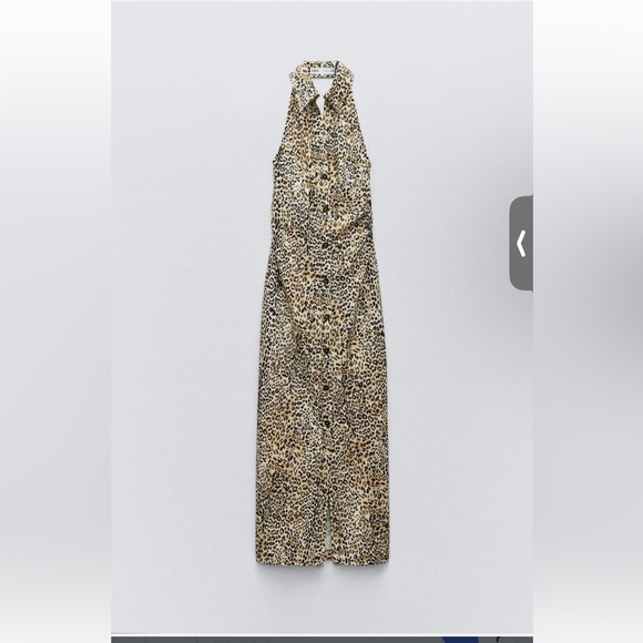 ZARA Linen Blend Animal Print Leopard Halterneck - Picture 2 of 4